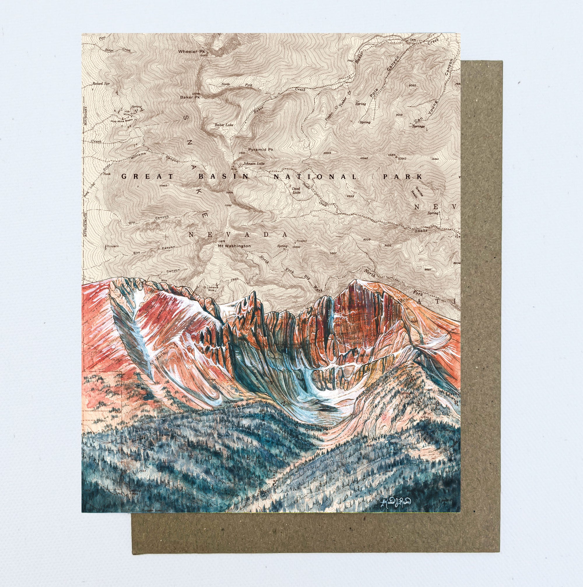 final switchback greeting card featuring Katie Jeanne Reim's great basin wheeler, Nevada, print