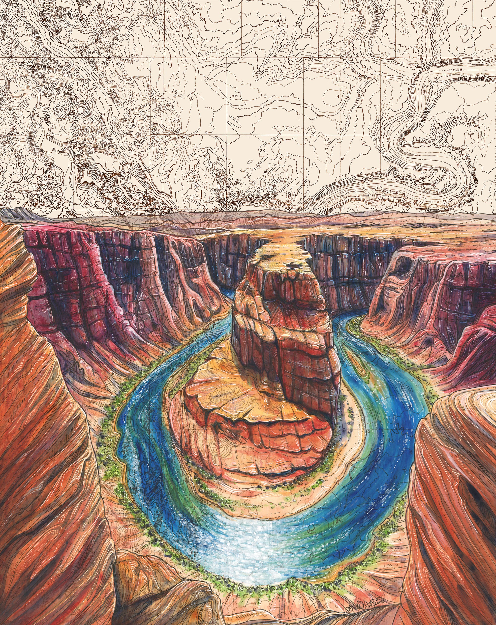 final switchback nature-inspired print of Horseshoe Bend, Arizona, by artist Katie Jeanne Reim