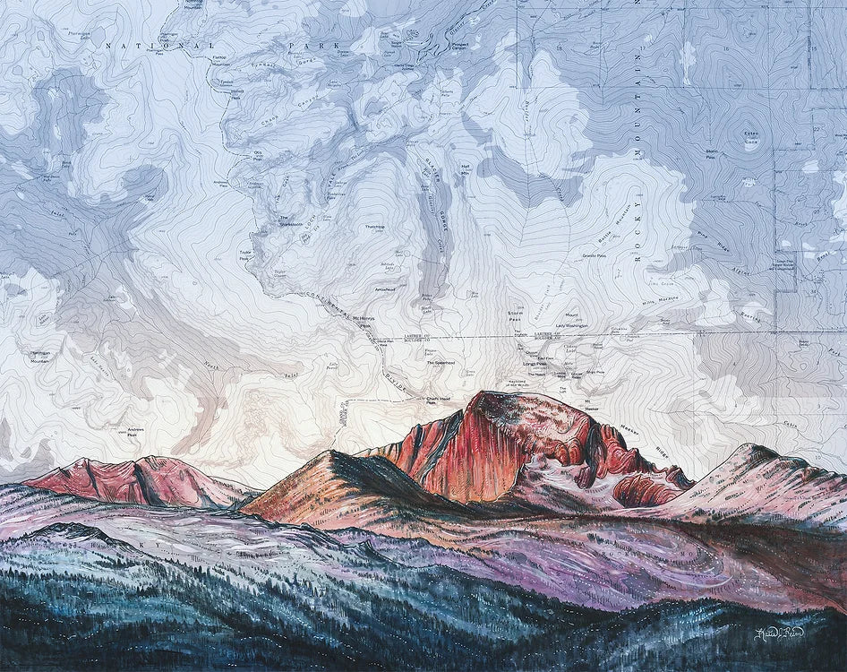 final switchback print of Longs Peak Rocky Mountain National Park, Colorado, by artist Katie Jeanne Reim
