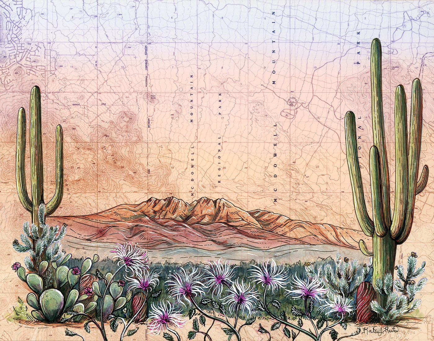 final switchback nature-inspired print of Mcdowell Mountains, Arizona, by artist Katie Jeanne Reim