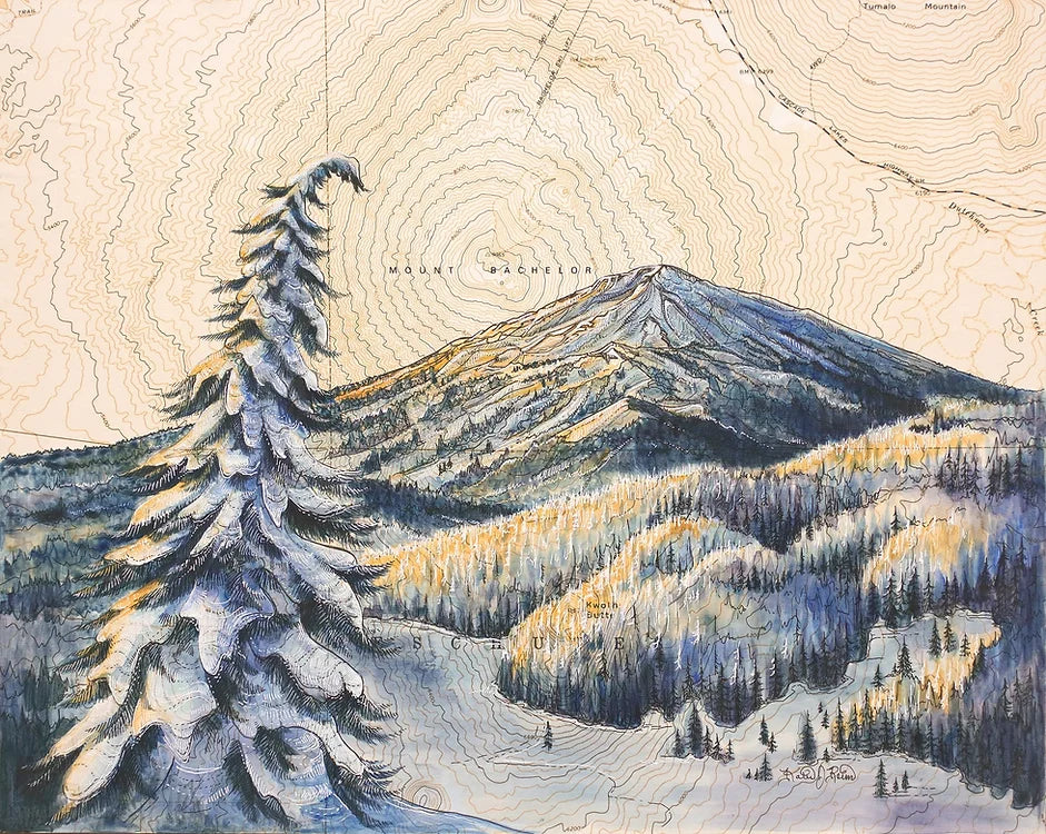 final switchback greeting card featuring Katie Jeanne Reim's Mount Bachelor winter, Oregon, print