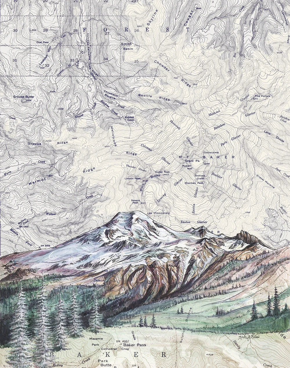final switchback print of mount baker in washington by Katie Jeanne Reim