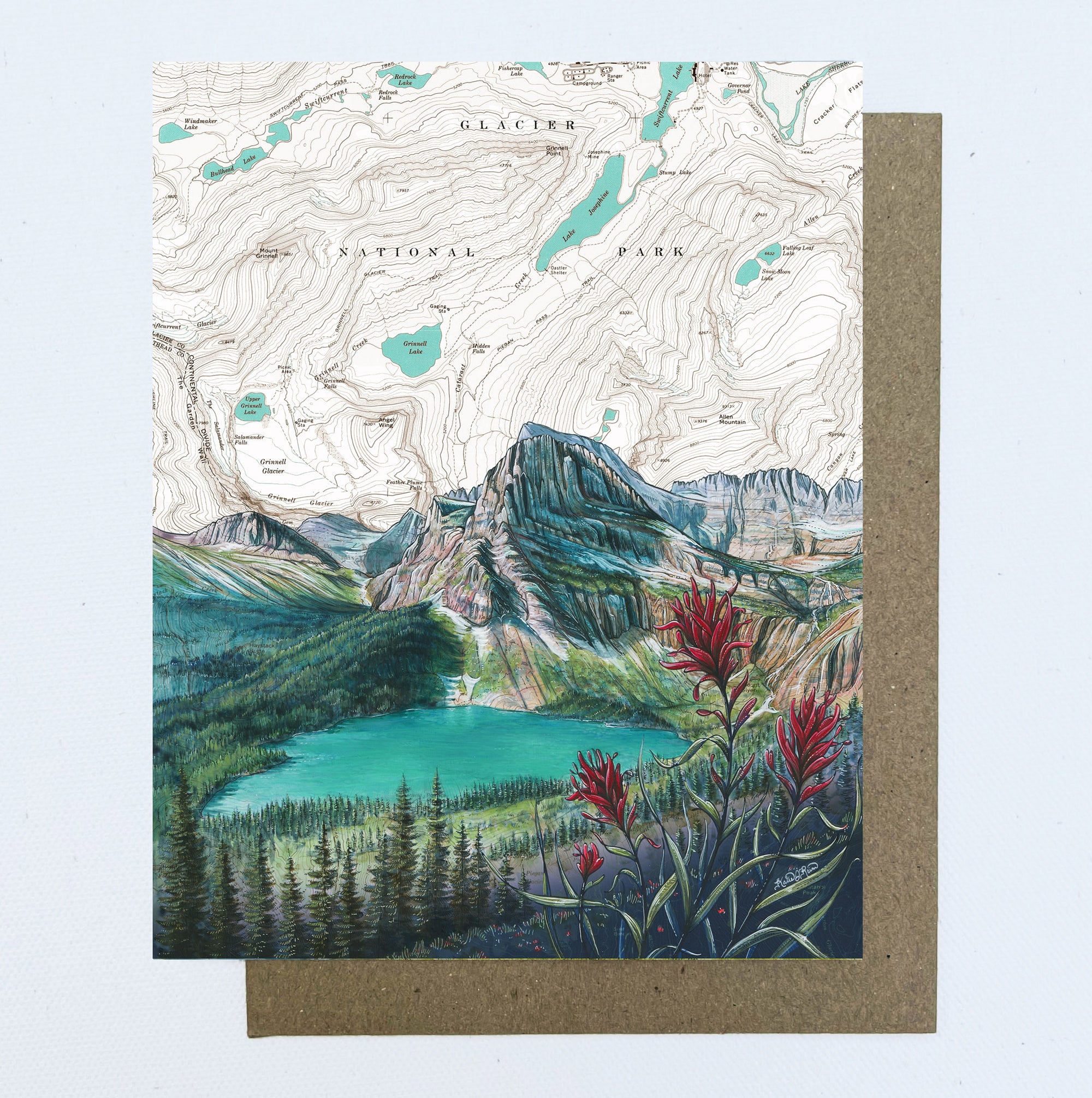 final switchback greeting card featuring Katie Jeanne Reim's Mount Glacier Grinnell print