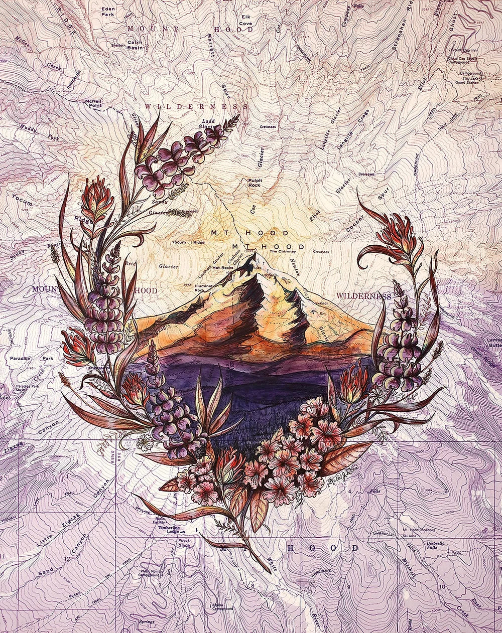 final switchback print Mount Hood Wildflowers, Oregon, by artist Katie Jeanne Reim