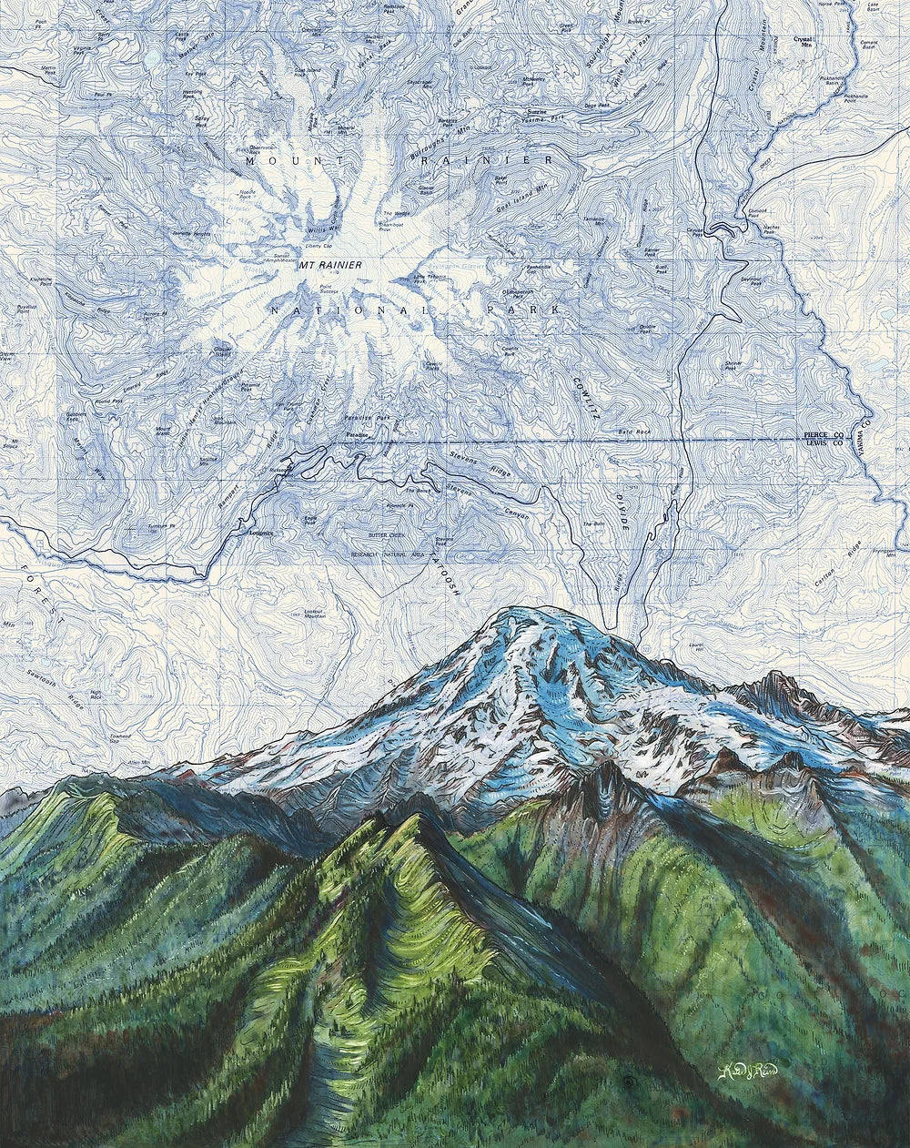 final switchback mount rainier above the tatoosh range in washington print by Katie Jeanne Reim