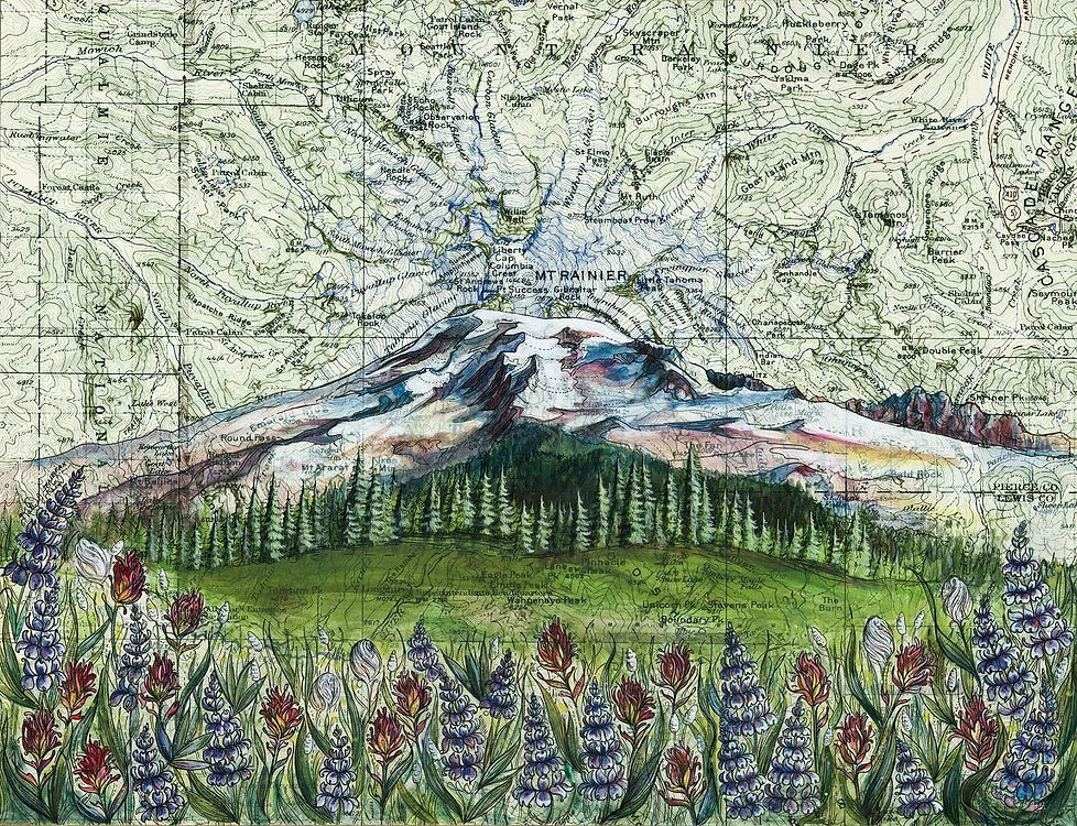final switchback mount rainier wildflowers in washington print by Katie Jeanne Reim