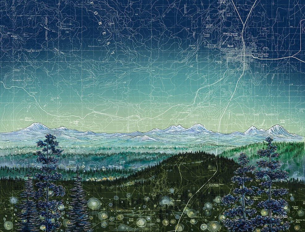 Final Switchback print of pilot butte twilight bend, Oregon, by artist Katie Jeanne Reim
