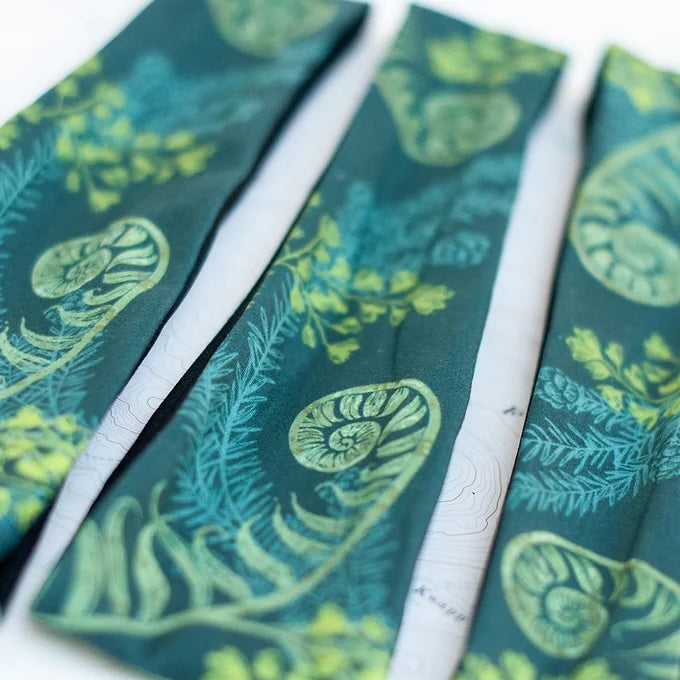 3 final switchback quick dry headbands featuring artist Katie Jeanne Reim's ferns print