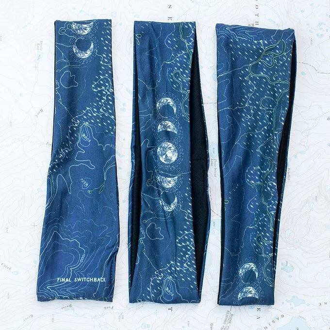 3 final switchback quick dry headbands featuring artist Katie Jeanne Reim&#39;s milkyway print