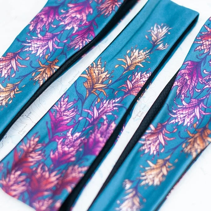 3 final switchback quick dry headbands featuring artist Katie Jeanne Reim&#39;s Wild paintbrush print