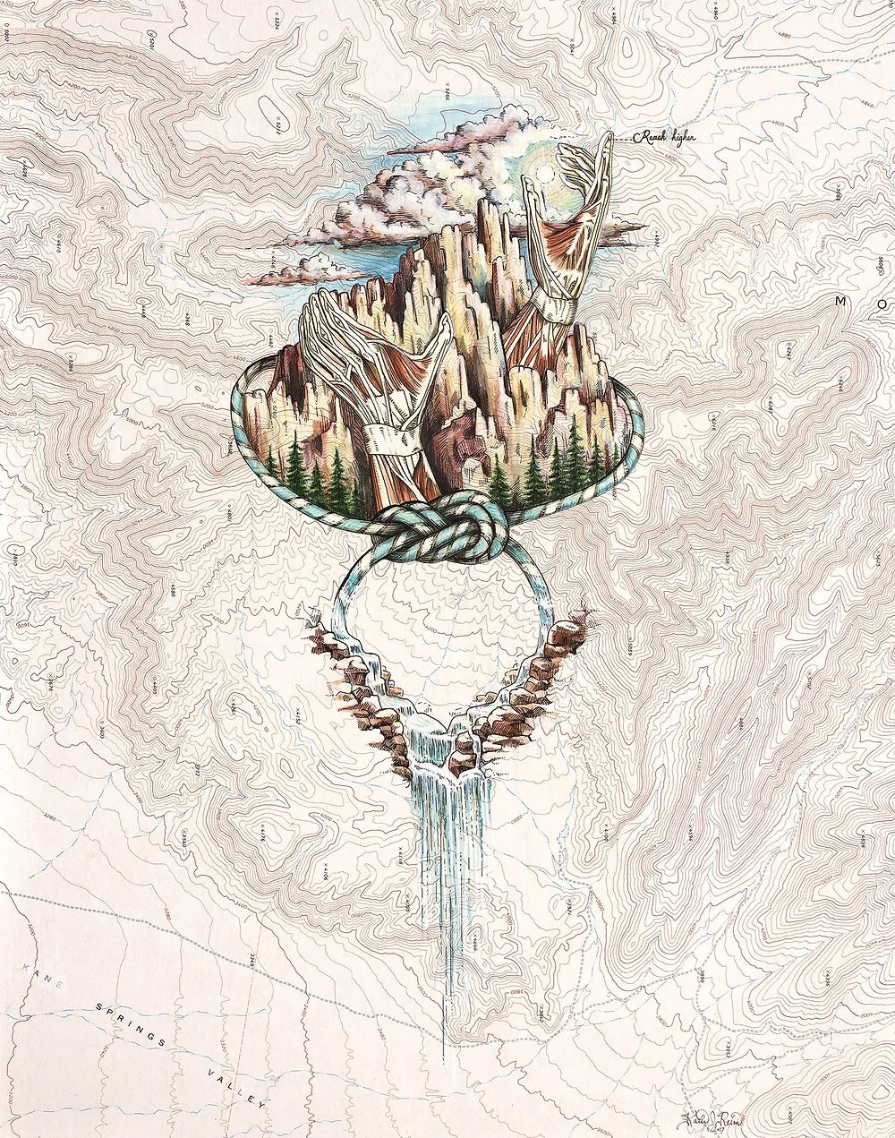 final switchback reach higher hands anatomy print by Katie Jeanne Reim
