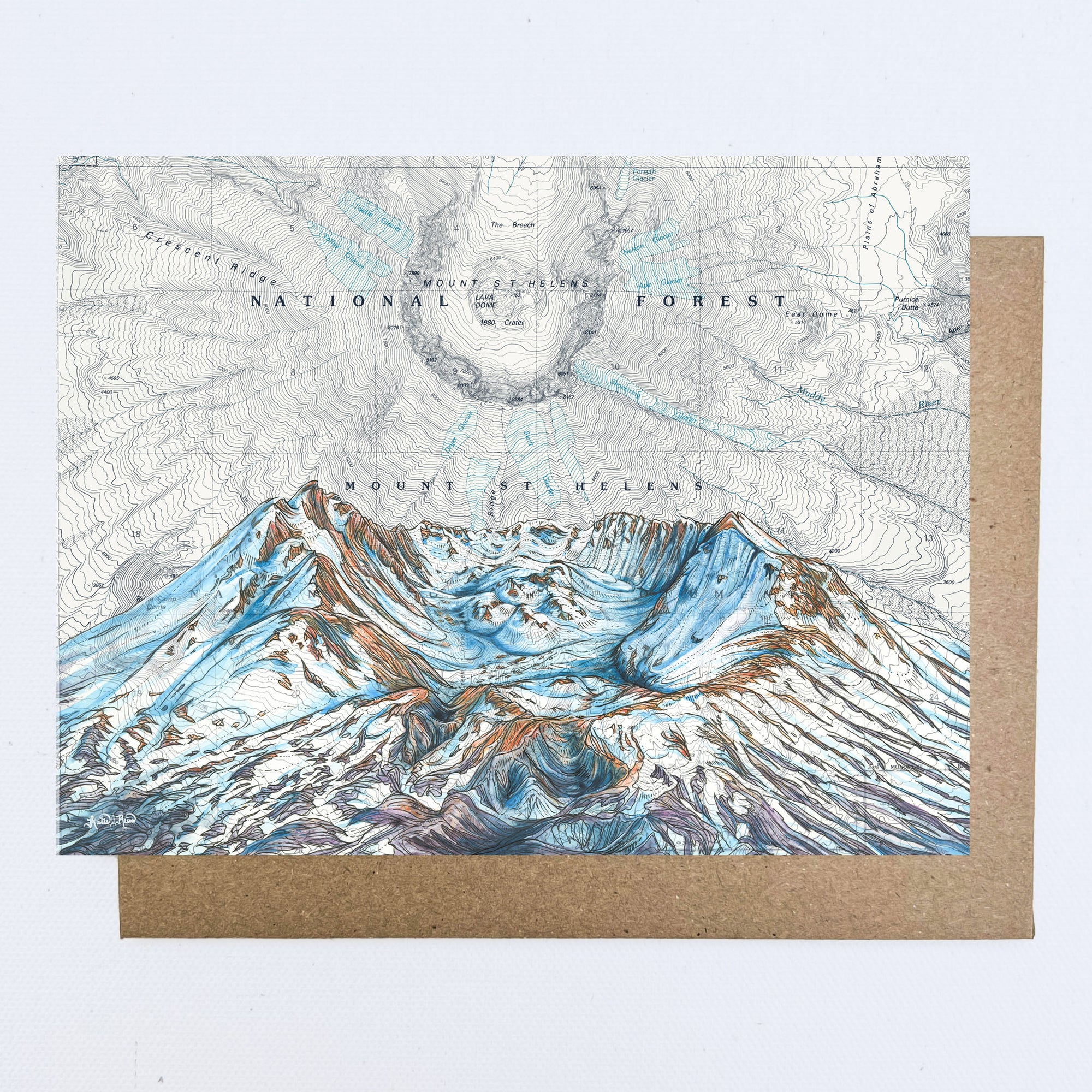 final switchback greeting card featuring Katie Jeanne Reim's Saint Helens Summit, Washington, print