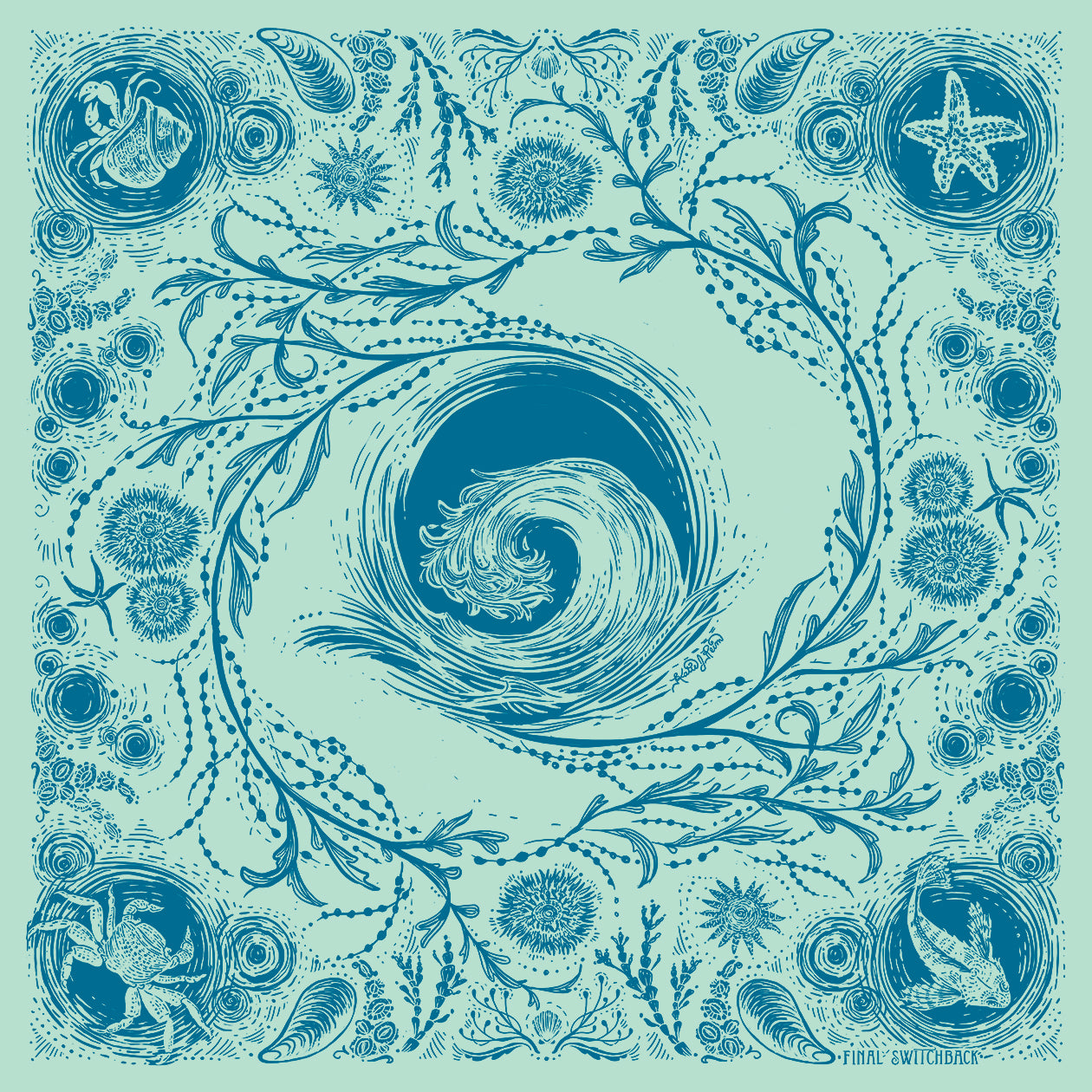 final switchback cotton bandana print in Tidepool Shallow by artist Katie Jeanne Reim