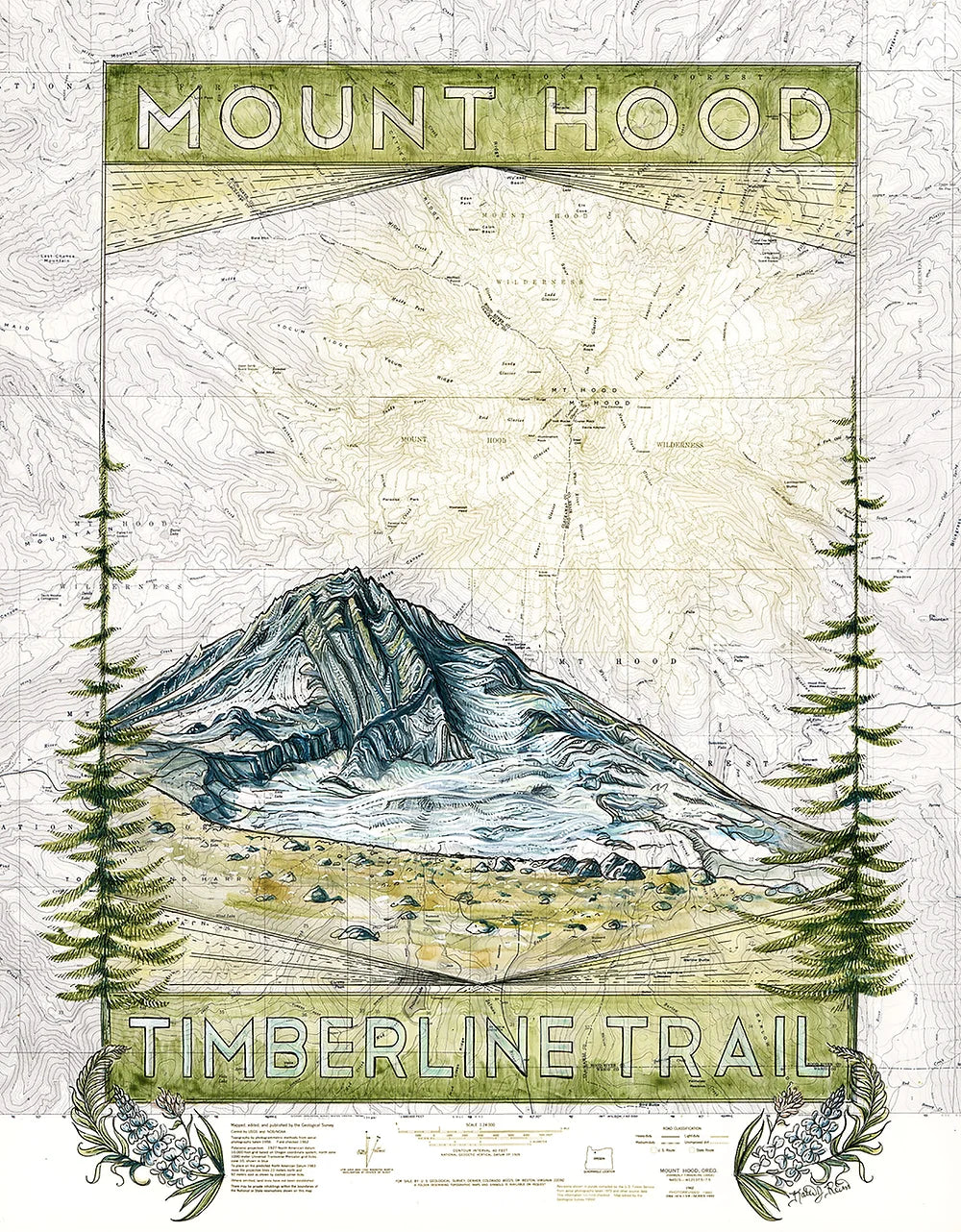 final switchback greeting card featuring Katie Jeanne Reim's Timberline Trail Mount Hood, Oregon, print