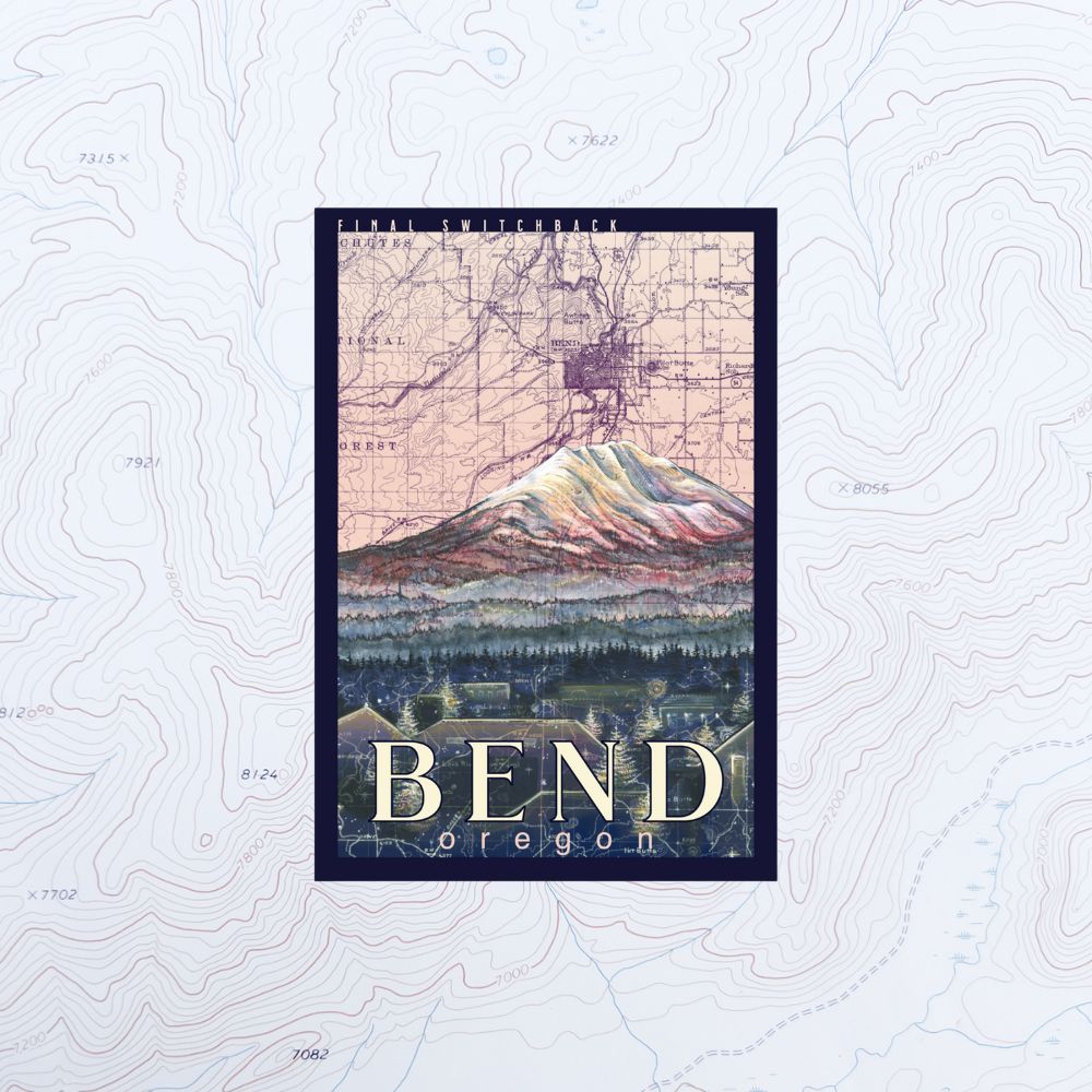 final switchback vinyl waterproof sticker featuring Katie Jeanne Reim's bend glow oregon print
