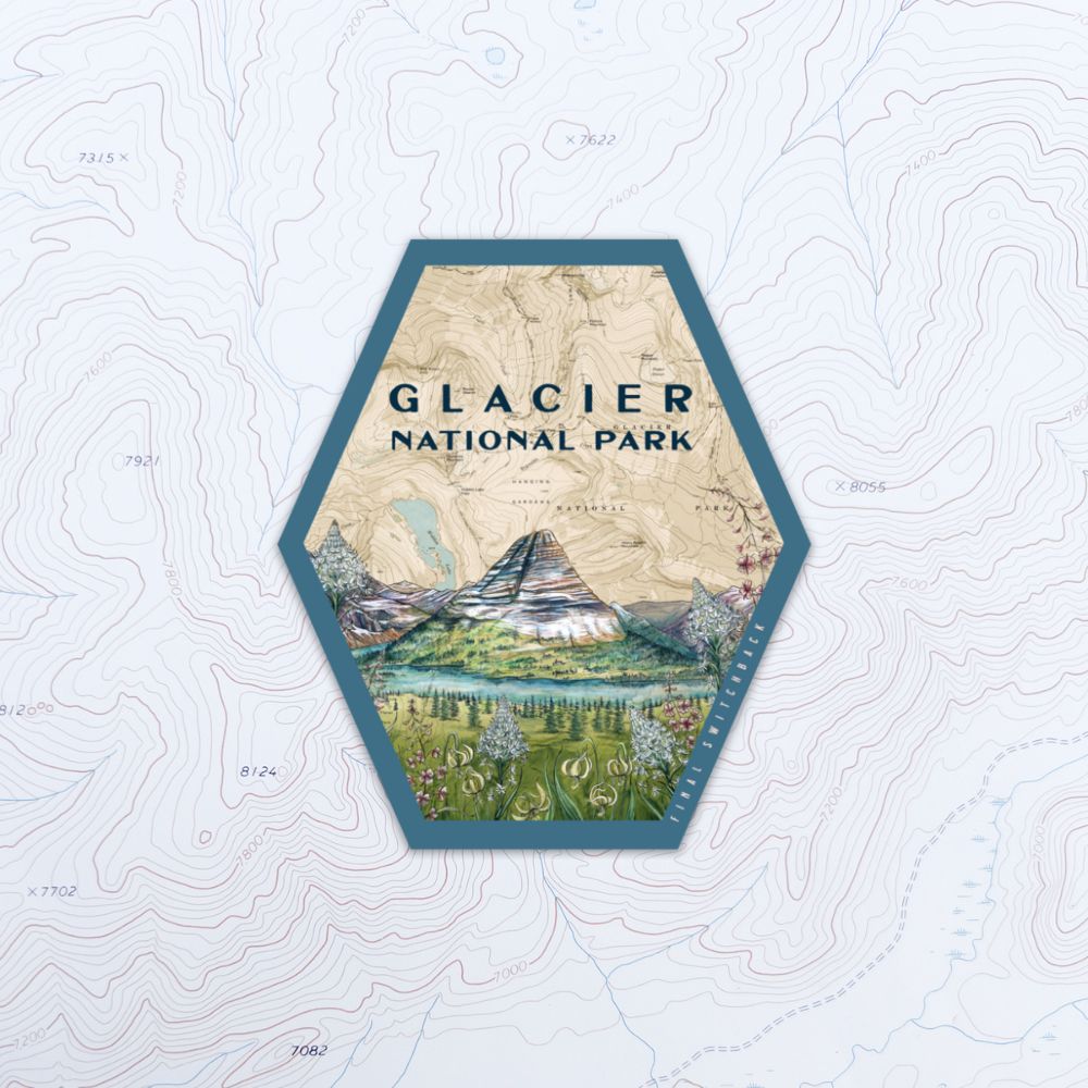 final switchback vinyl waterproof sticker featuring Katie Jeanne Reim's hidden lake print