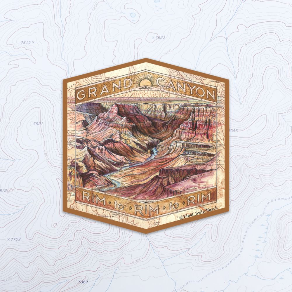 final switchback vinyl waterproof sticker featuring Katie Jeanne Reim's grand canyon R2R2R print