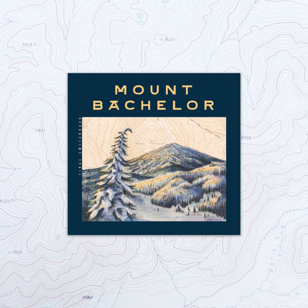 final switchback vinyl waterproof sticker featuring Katie Jeanne Reim's mount bachelor print