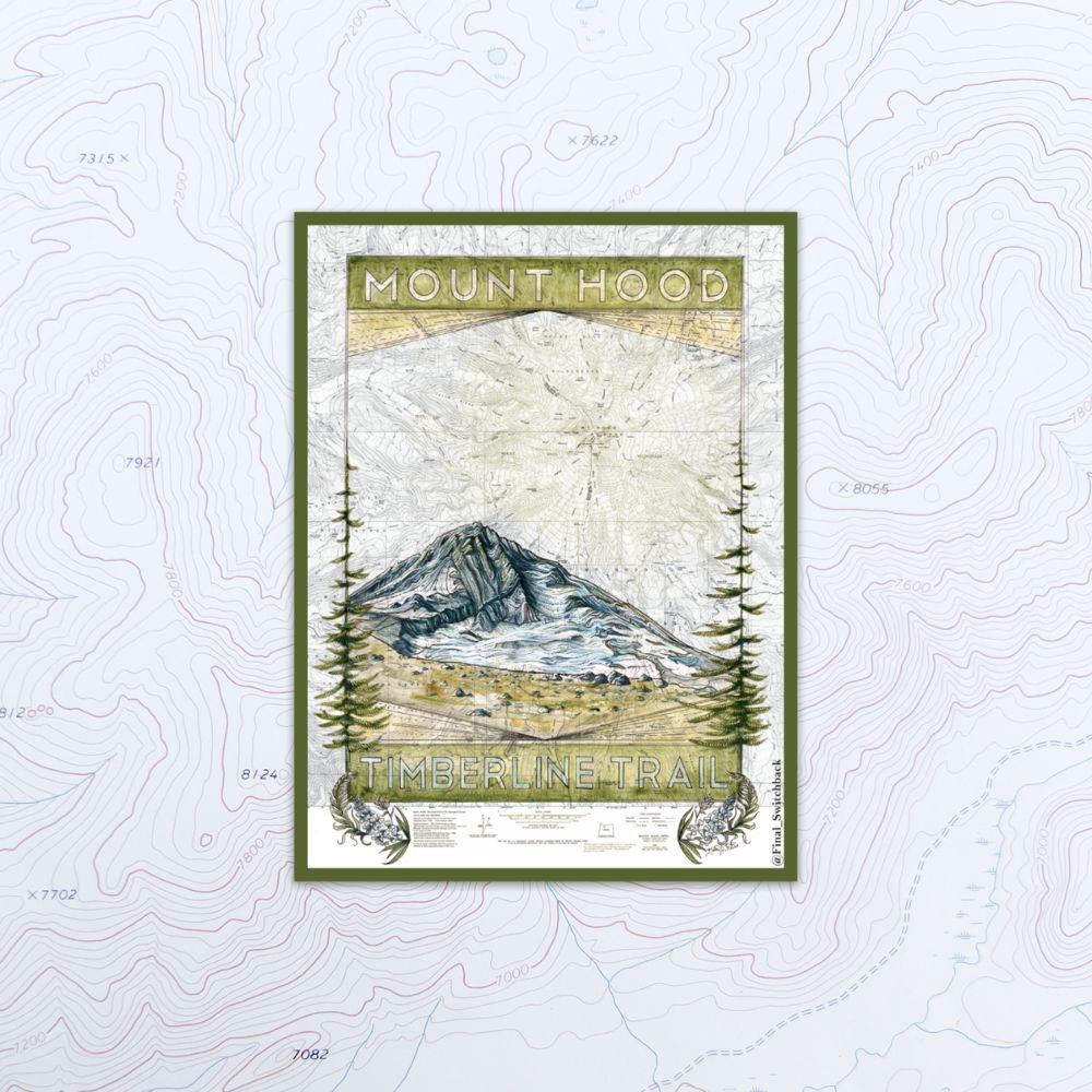 final switchback vinyl waterproof sticker featuring Katie Jeanne Reim's mount hood timberline trail print