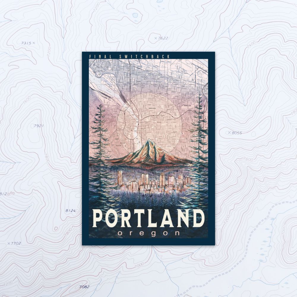 final switchback vinyl waterproof sticker featuring Katie Jeanne Reim's portland glow print