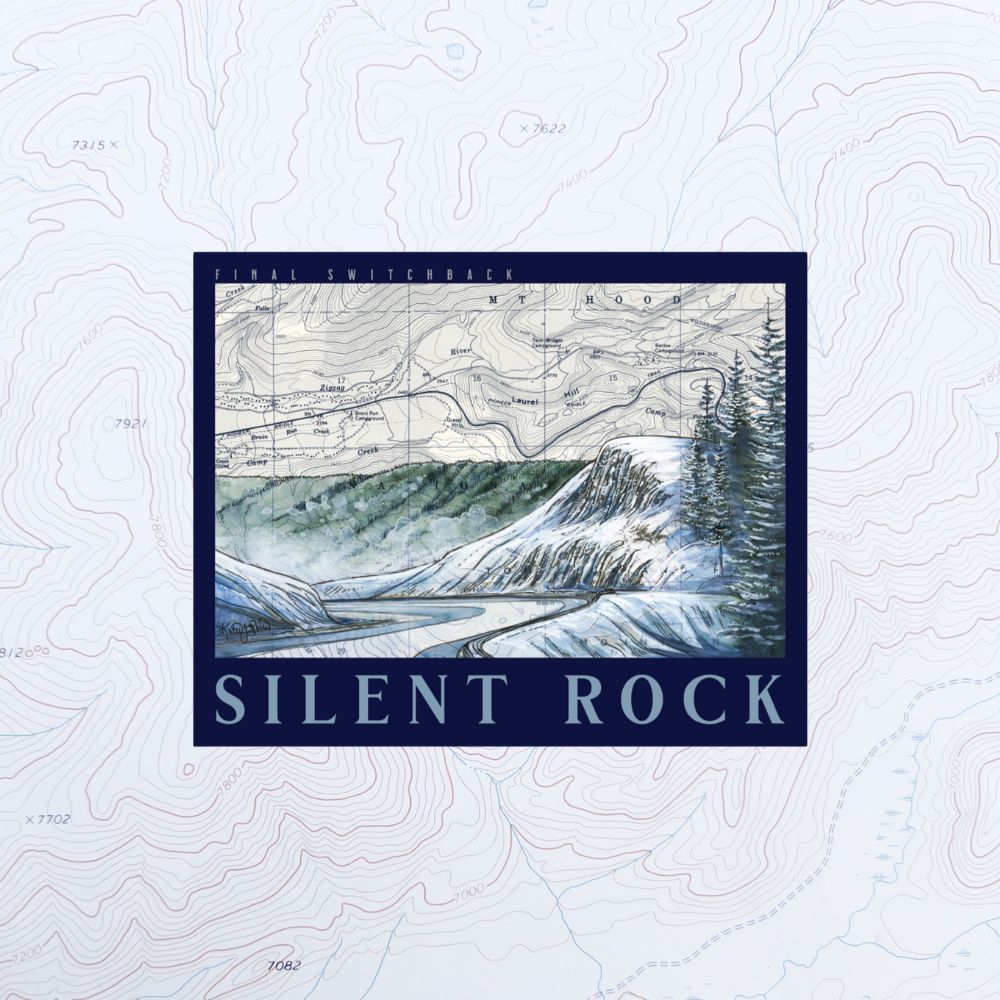 final switchback vinyl waterproof sticker featuring Katie Jeanne Reim's silent rock print