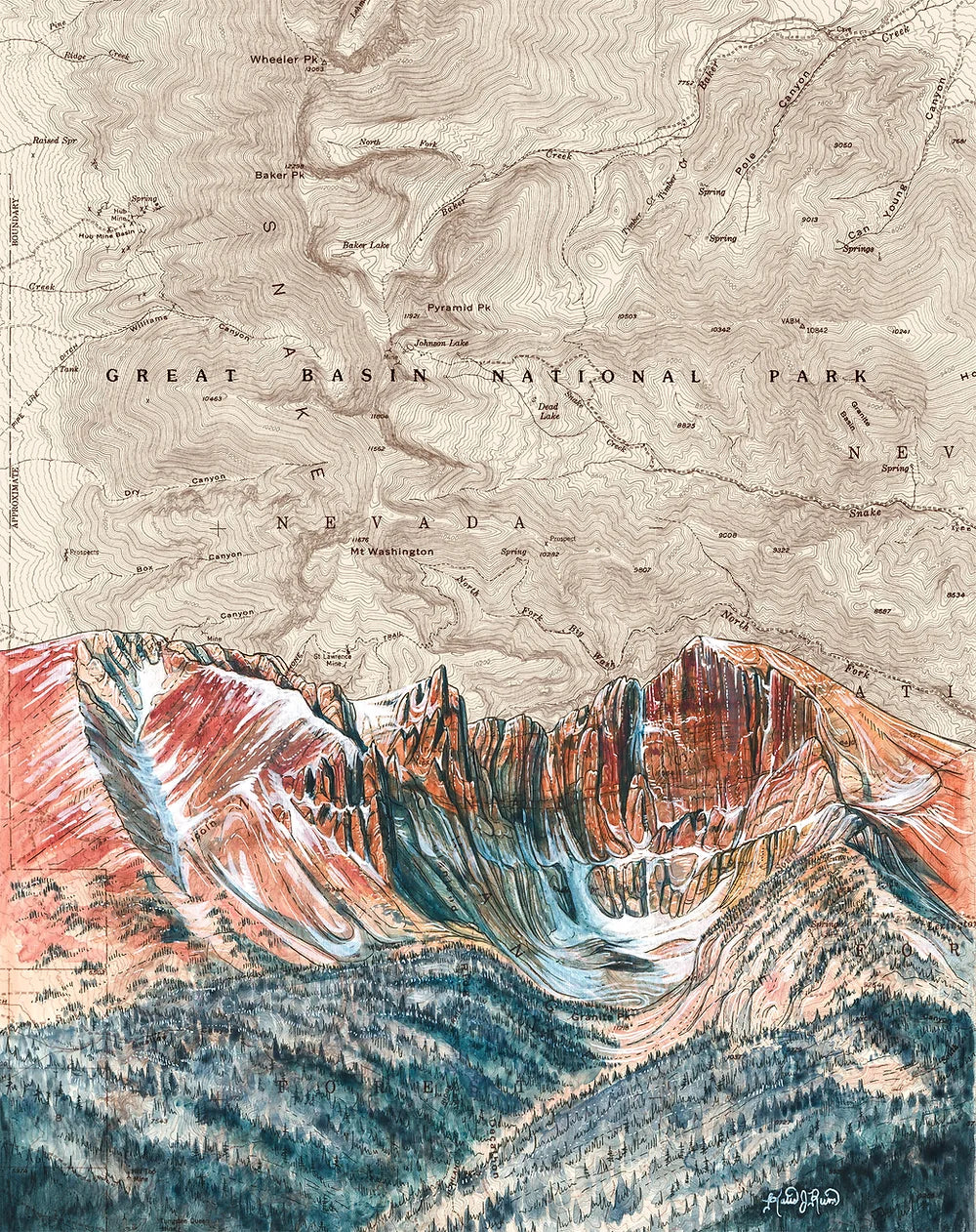 final switchback greeting card featuring Katie Jeanne Reim's Wheeler Peak Great Basin National Park, Nevada, print