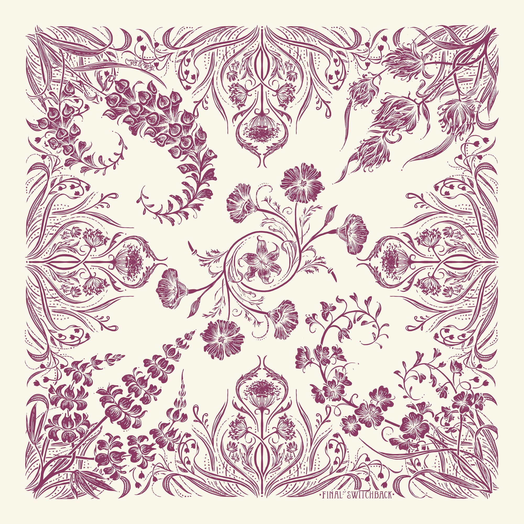final switchback cotton bandana print in Wildflowers natural by artist Katie Jeanne Reim