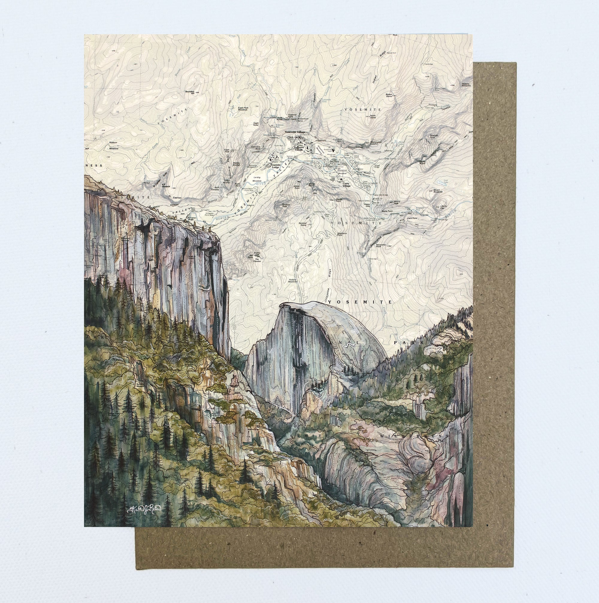 a final switchback greeting card featuring artist Katie Jeanne Reim's Yosemite print
