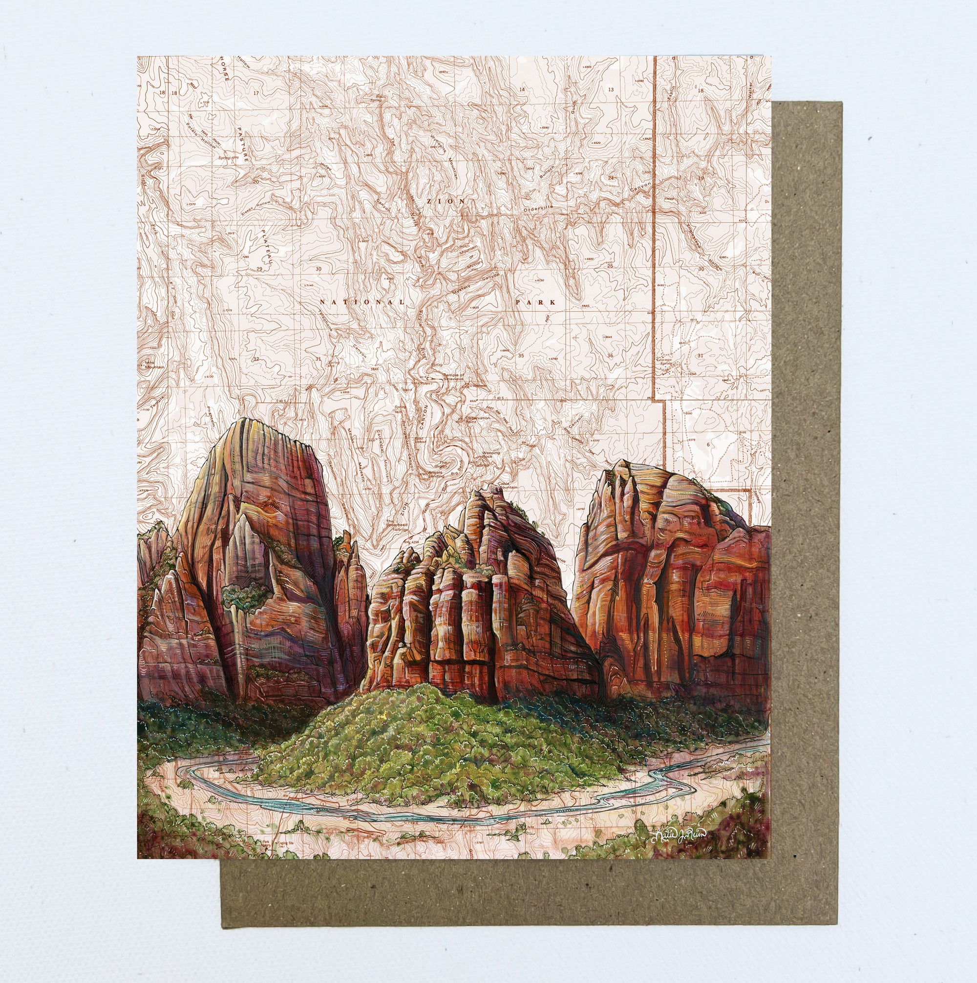 a final switchback greeting card featuring artist Katie Jeanne Reim's Zion print