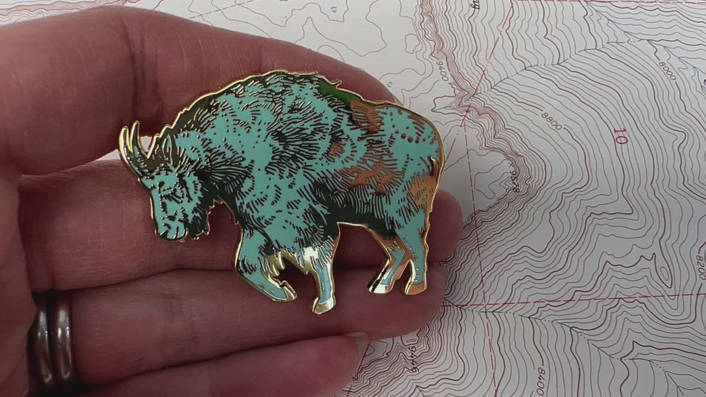enamel goat pin by final switchback featuring Katie Reim's art video