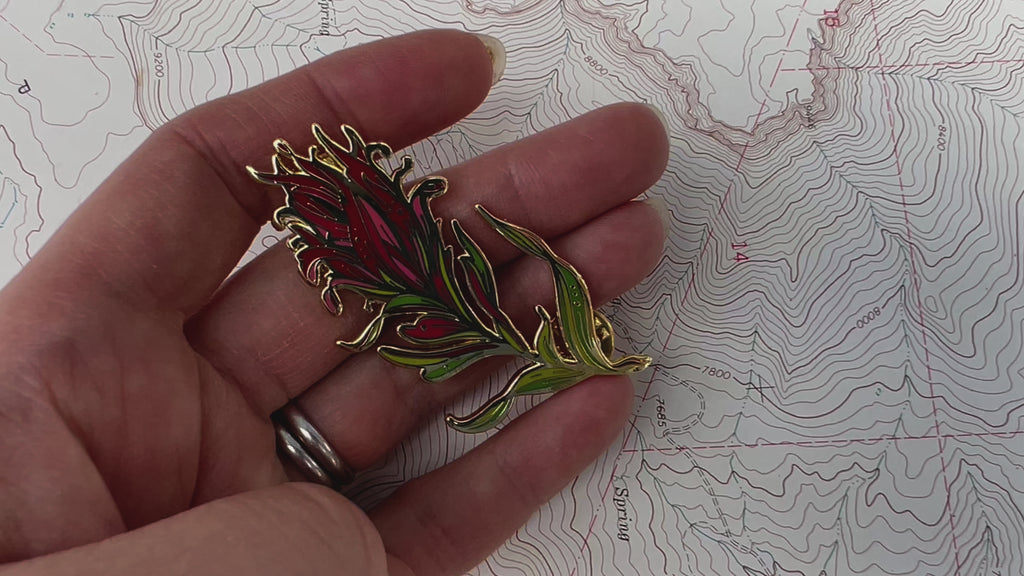 enamel flower pin by final switchback featuring Katie Reim's art video